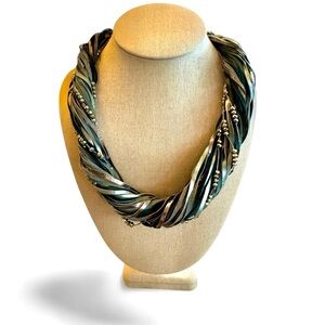 Twisted Multi-Strand Faux Leather Necklace w/ Sliver Beads